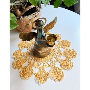 Vintage Mixed Metal Angel Candle Holder Taper Candle Christmas Decor Rustic